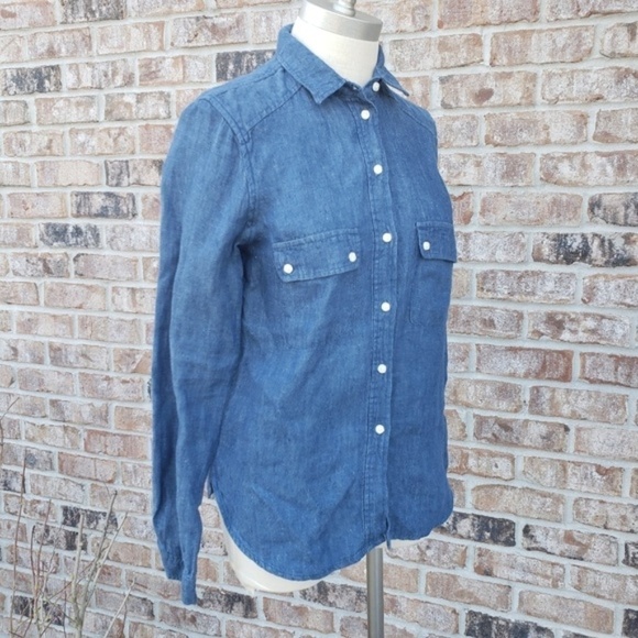 BB Dakota Linen Chambray Button-down Shirt Blue S - Picture 3 of 6